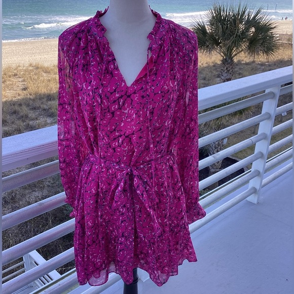 Fate Animal Print With Lurex Chiffon Tie Waist Dress In Hot Pink - Picture 7 of 9